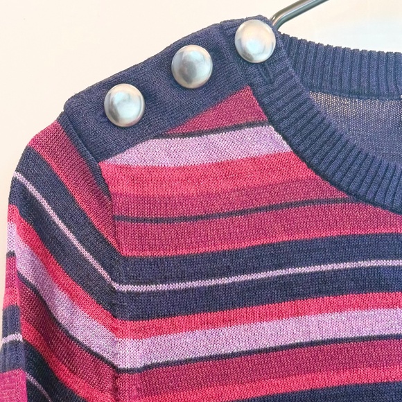 Kate Spade New York Striped Short-Sleeve Knit Top – Button Shoulder Detail Small - Picture 3 of 6